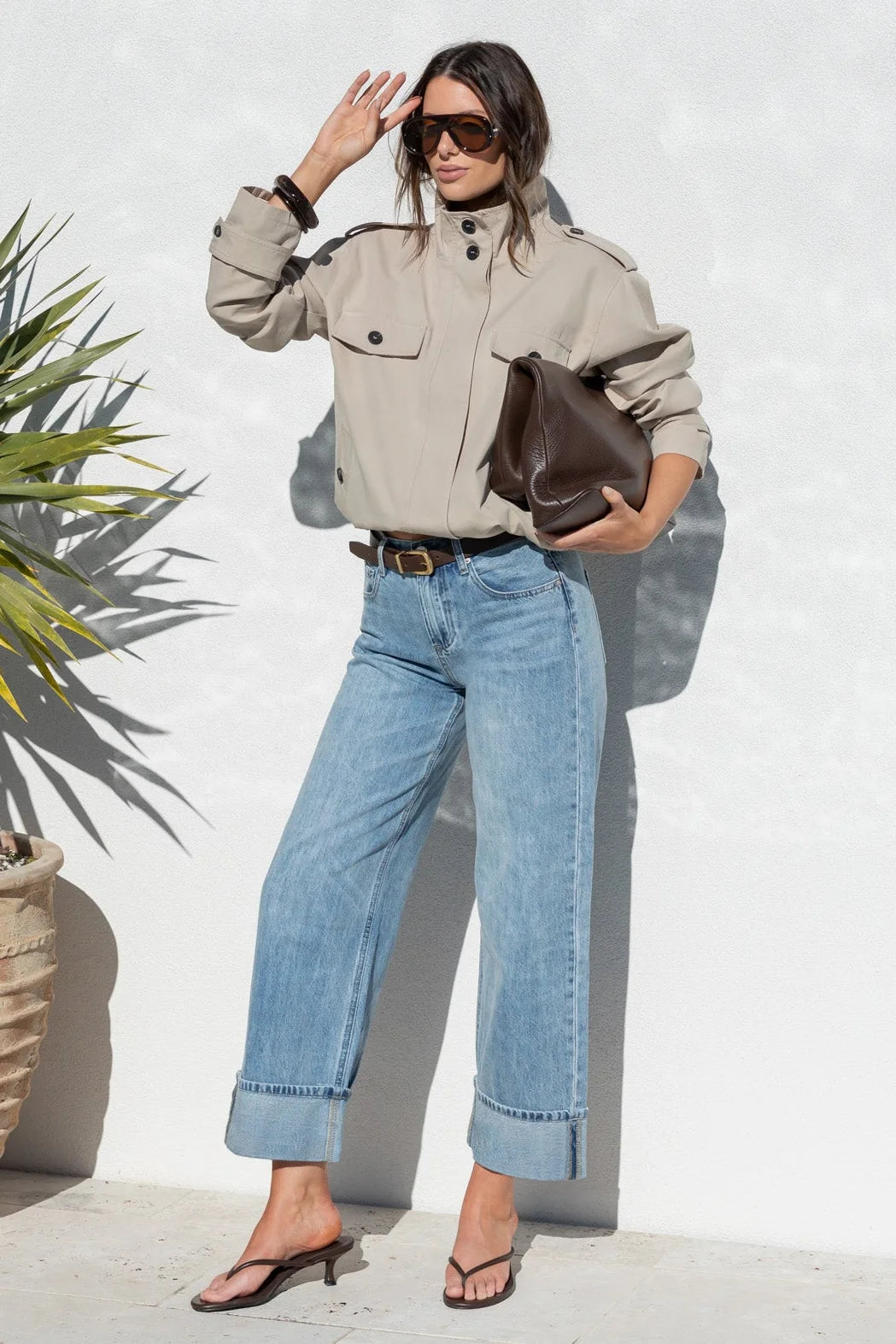 Squad Taupe Funnel Neck Trench Jacket