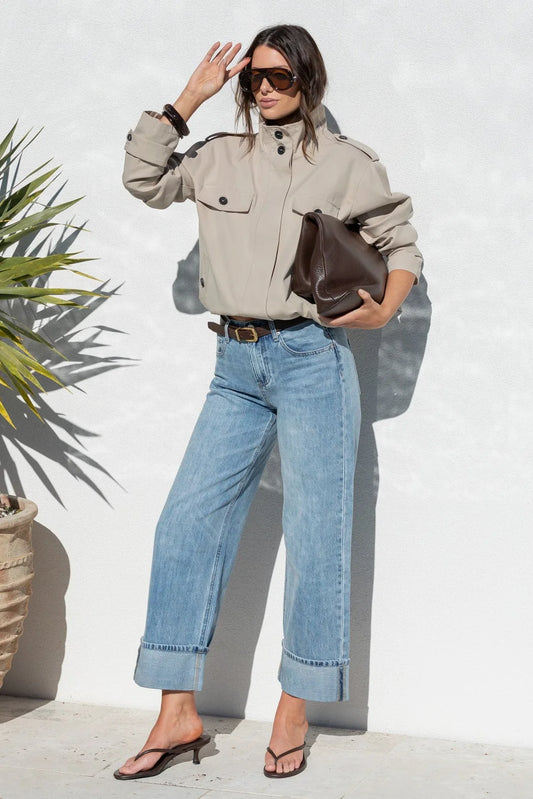 Squad Taupe Funnel Neck Trench Jacket