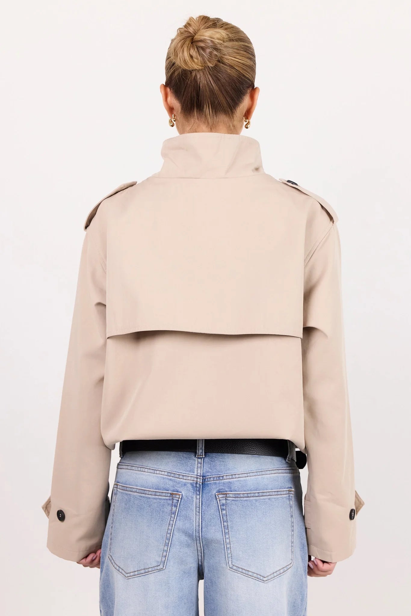 Squad Taupe Funnel Neck Trench Jacket