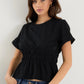 Svelte Black Shirred Detail SS Tee
