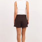 Kindly Dark Chocolate Pocket Front Denim Shorts