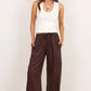 Wellness Dark Chocolate Linen Pull On Wide Leg Pants
