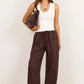 Wellness Dark Chocolate Linen Pull On Wide Leg Pants