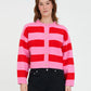 Elle Crop Stripe Cardigan - Pink and Red