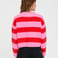 Elle Crop Stripe Cardigan - Pink and Red