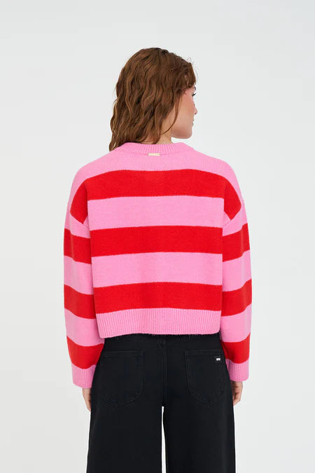 Elle Crop Stripe Cardigan - Pink and Red