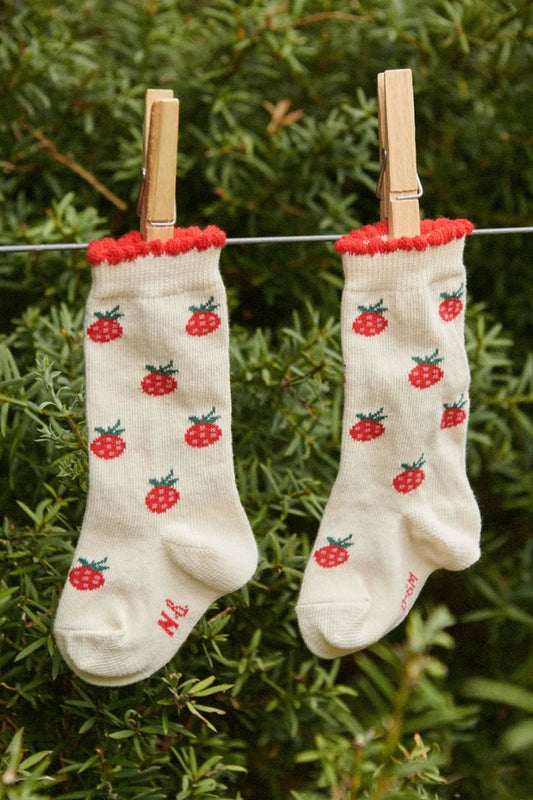 Organic Cotton Socks - Raspberry / Navy Stripe