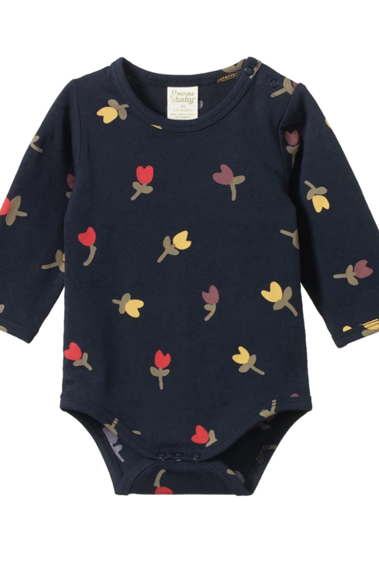 Stretch Jersey Long Sleeve Bodysuit - Navy Tulip