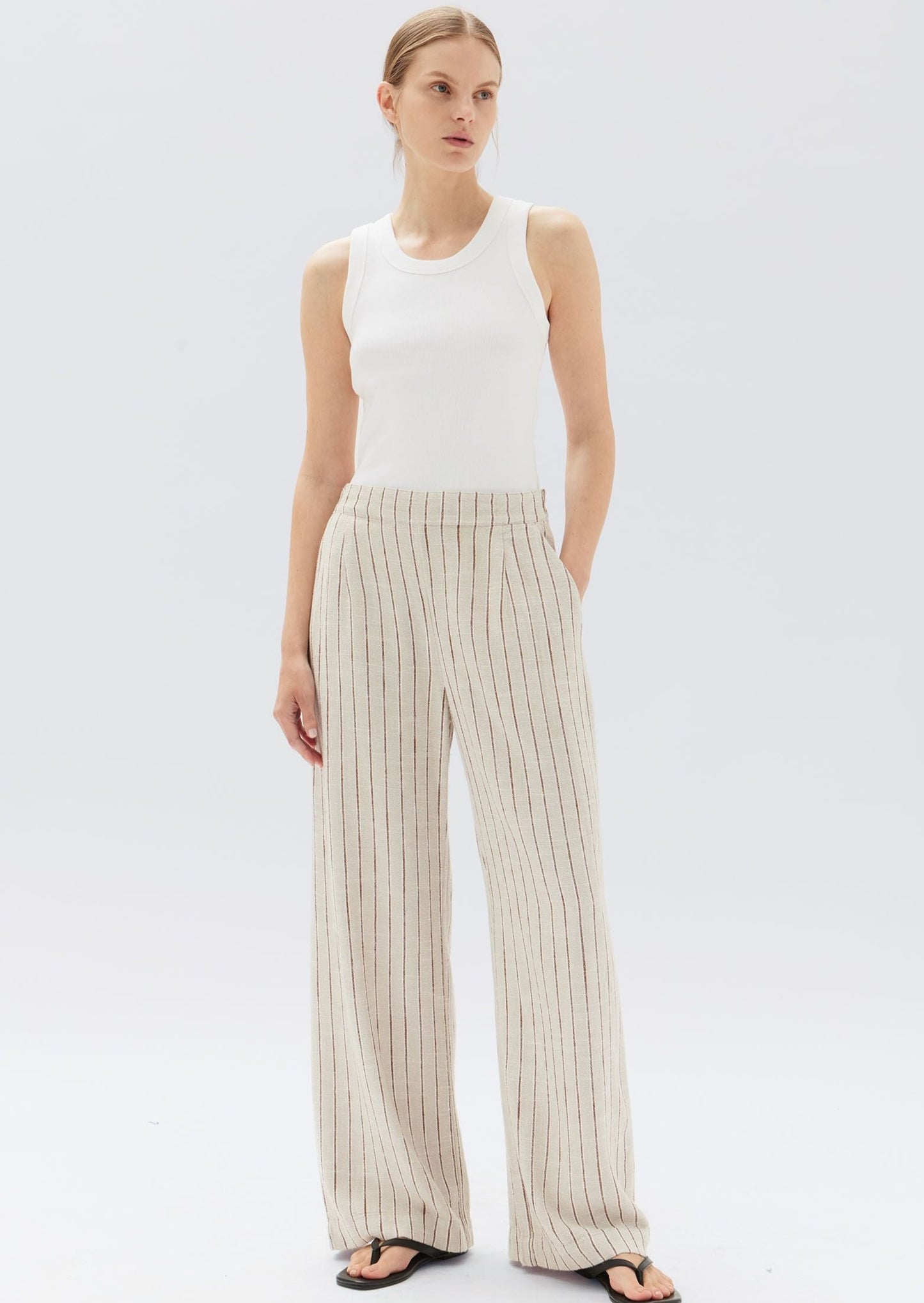 Neva Stripe Linen Trouser - Oat